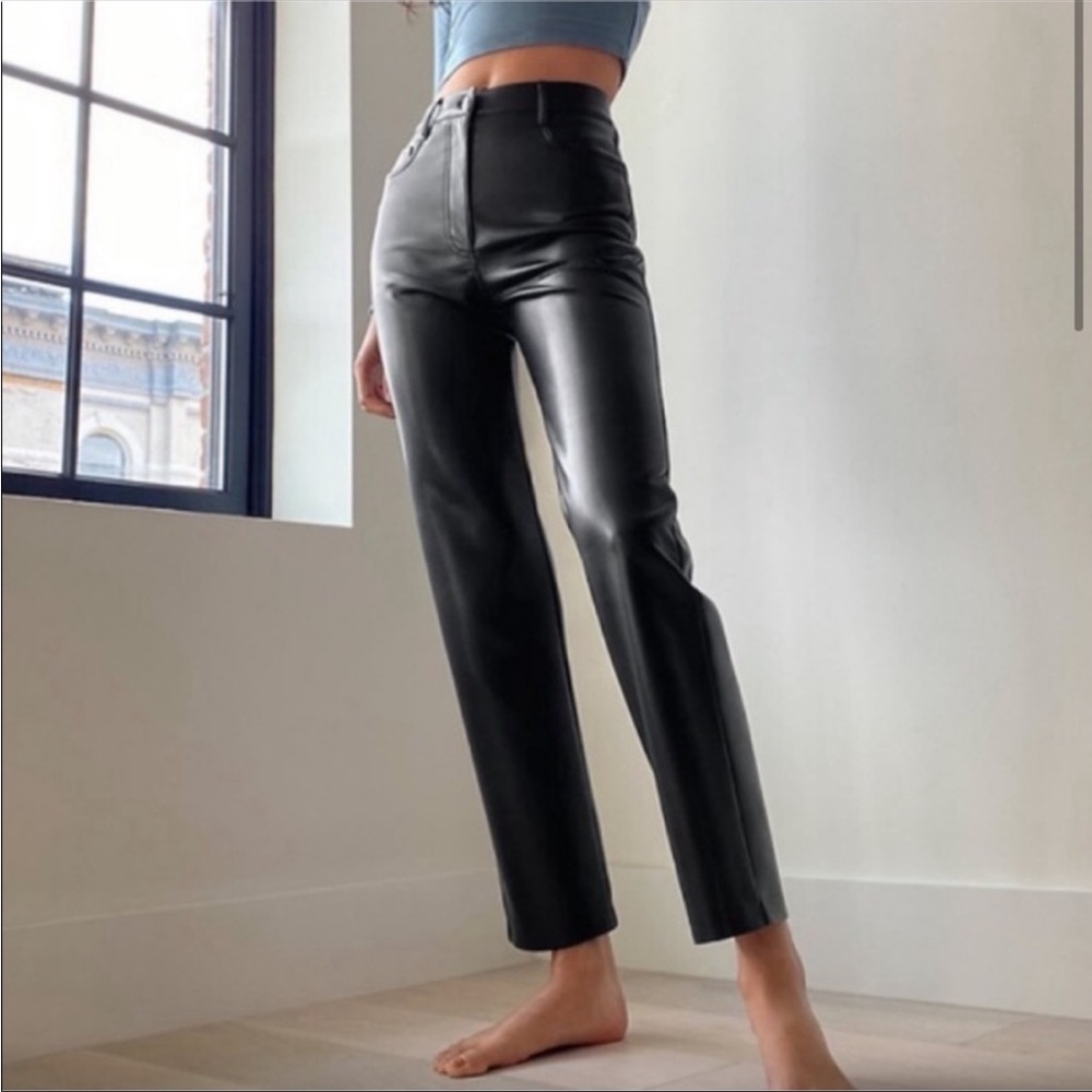 Wilfred Black Faux Leather Straight-Leg Pants